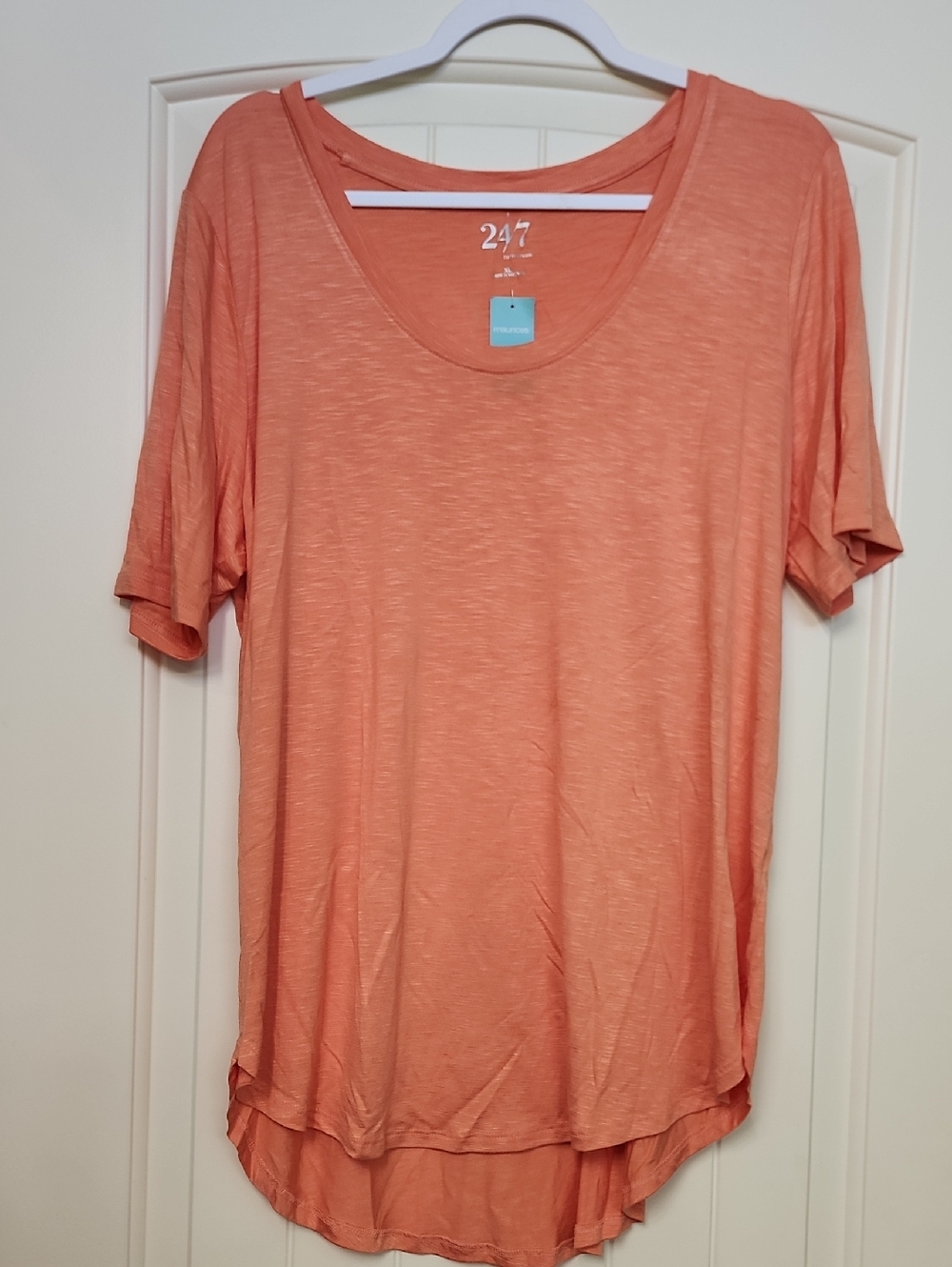 247 Women's Scoop Neck Short Sleeve Tee in Coral Peach